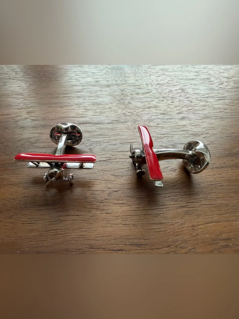 Deakin & Francis Red Biplane Sterling Silver Cufflinks